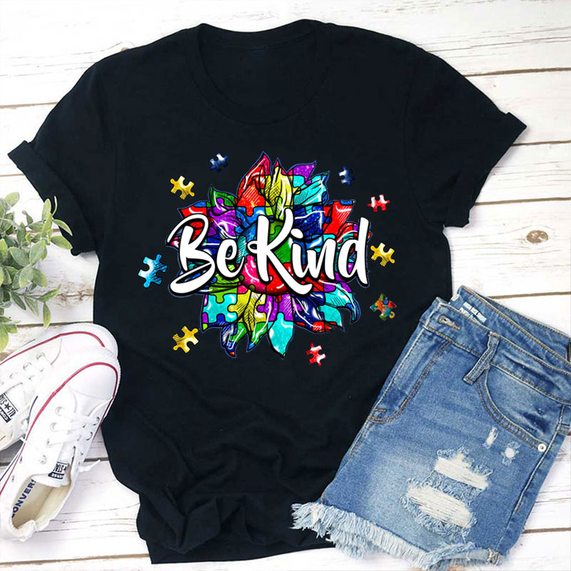 Be Kind Puzzle Sunflower Teacher T-Shirt