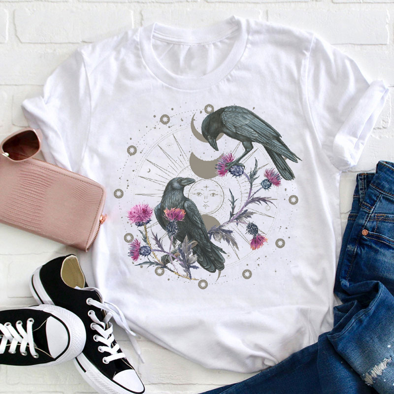 Moonlight Stars And Crows Teacher T-Shirt