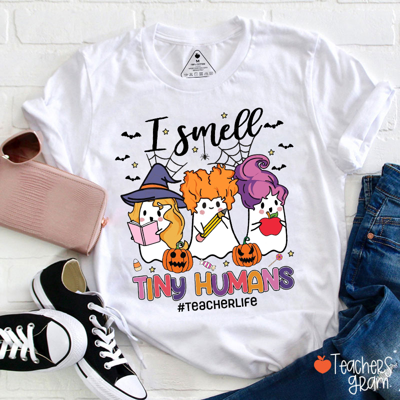 Personalized Hashtag I Smell Tiny Humans Teacher T-Shirt