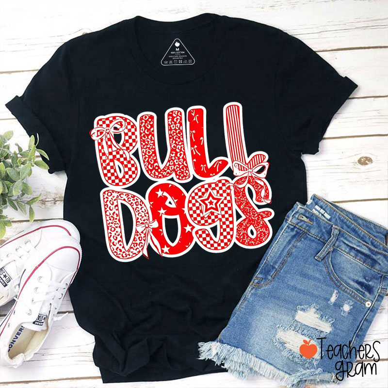 Personalized Mascot Checkered Bow Star Stripes Teacher T-Shirt