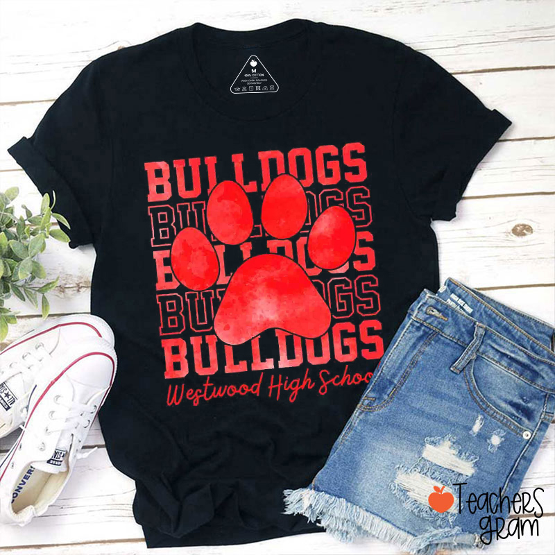Personalized Mascot Paw And School Name Game Day Teacher T-Shirt