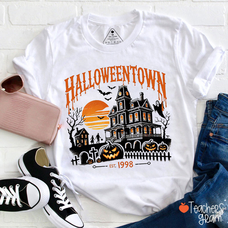 Halloween Town Pumpkin Ghost Bat Teacher T-Shirt