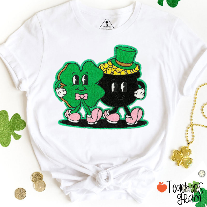 Four Leaf Clover Gold Coin Teacher T-Shirt