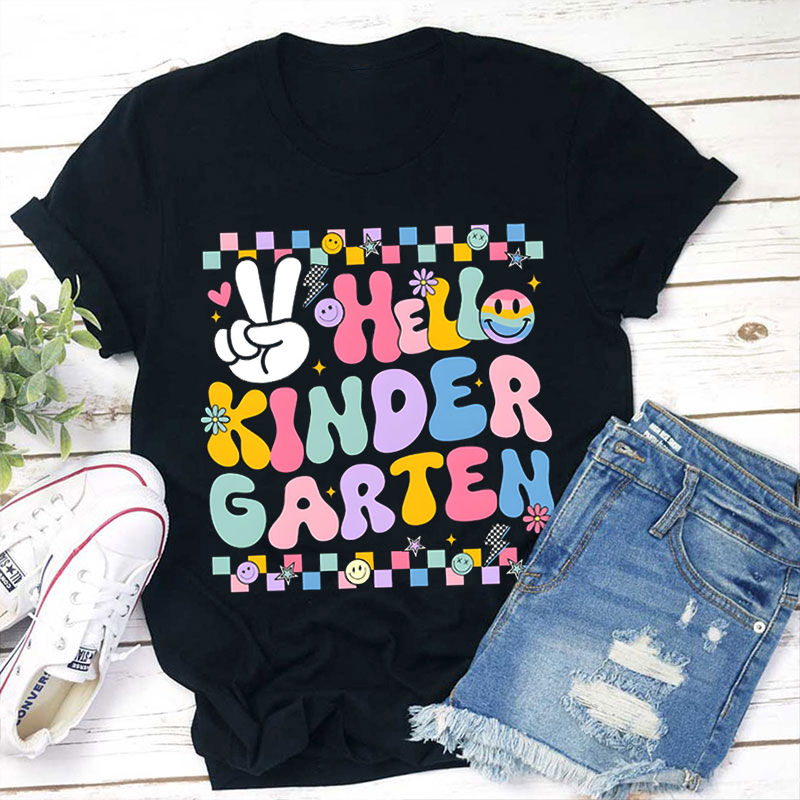 Personalized Retro Cute Psychedelic Hello Child Teacher T-Shirt