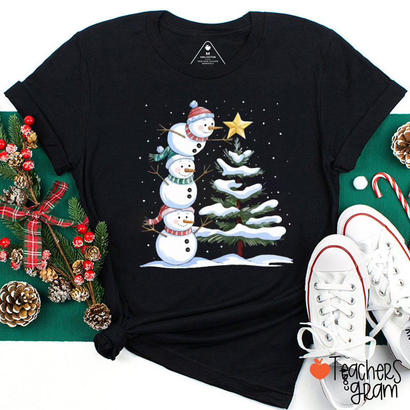 Cute Snowman Winter Vibes Teacher T-Shirt