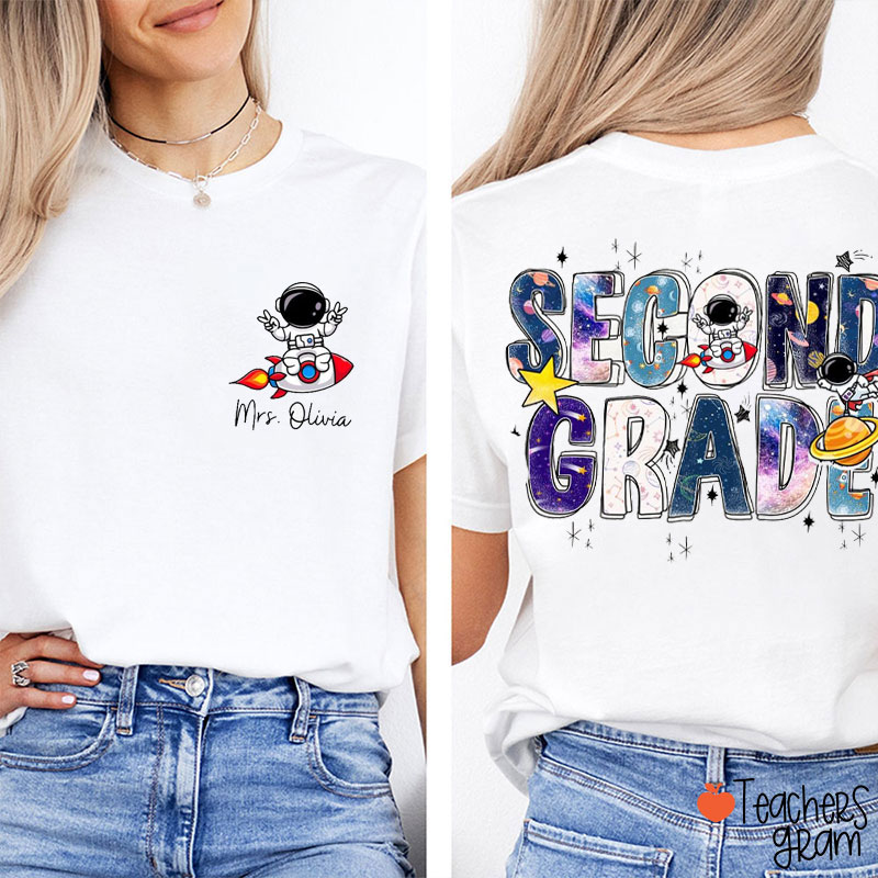 Personalized Grade And Name Exploring The Universe Teacher Two Sided T-Shirt