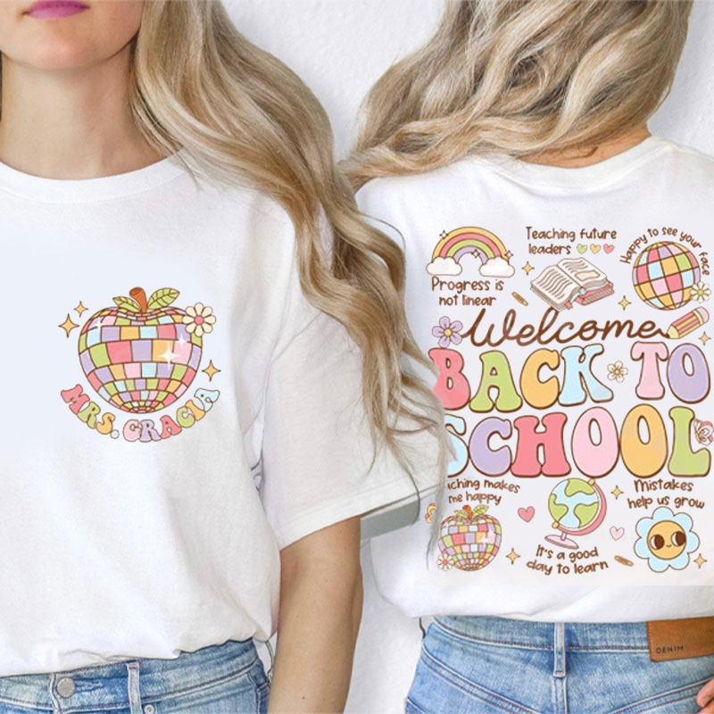 Personalized Shine Disco Ball Welcome Back To School Teacher Two Sided T-Shirt