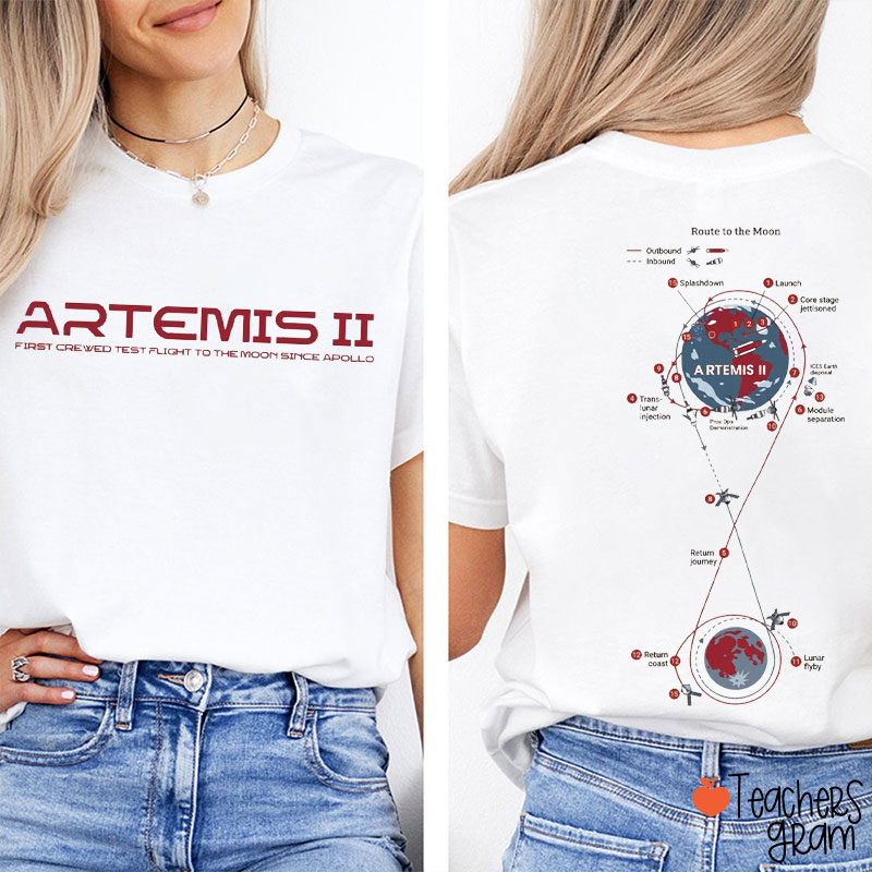 Artemis Two First Crewed Test Flight To The Moon Since Apollo Teacher Two Sided T-Shirt