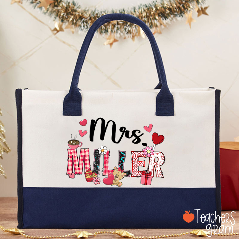 Personalized Valentine Vibe Teacher Cotton Tote Bag