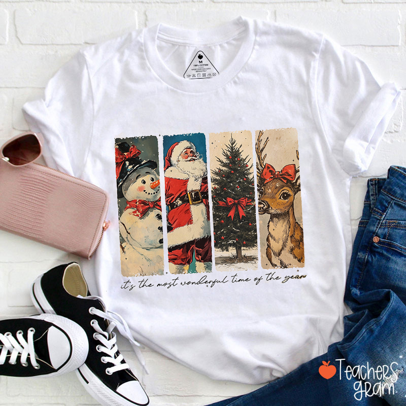 Snowman Santa Claus Christmas Tree Reindeer Teacher T-Shirt