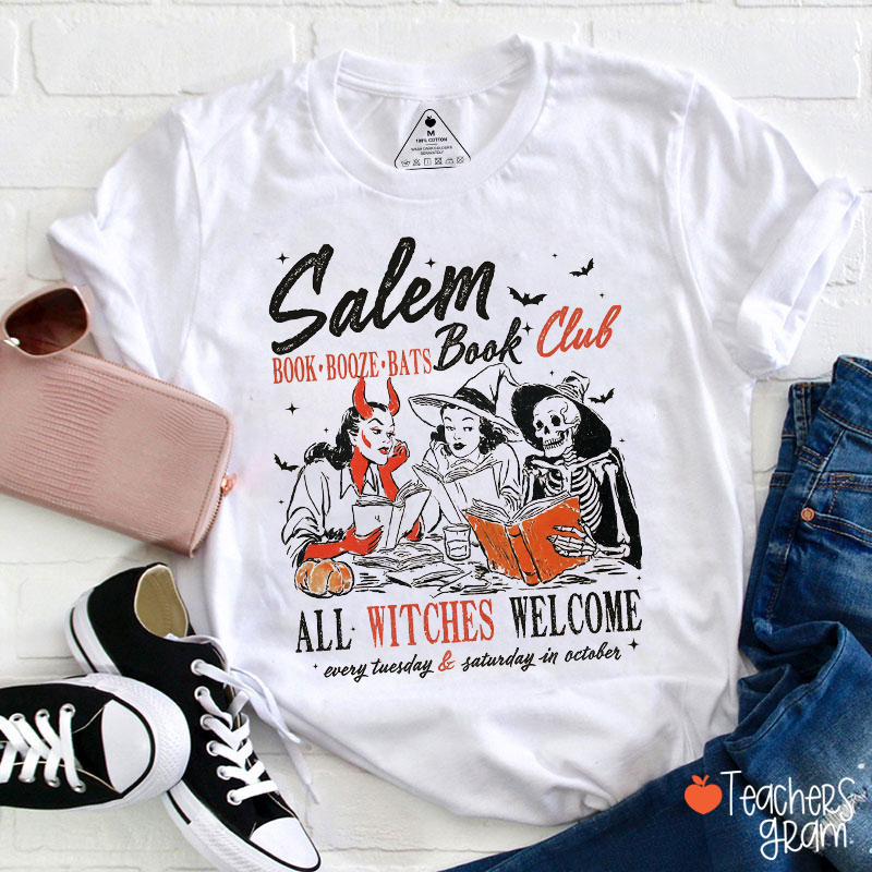 Salem Book Club All Witches Welcome Teacher T-Shirt