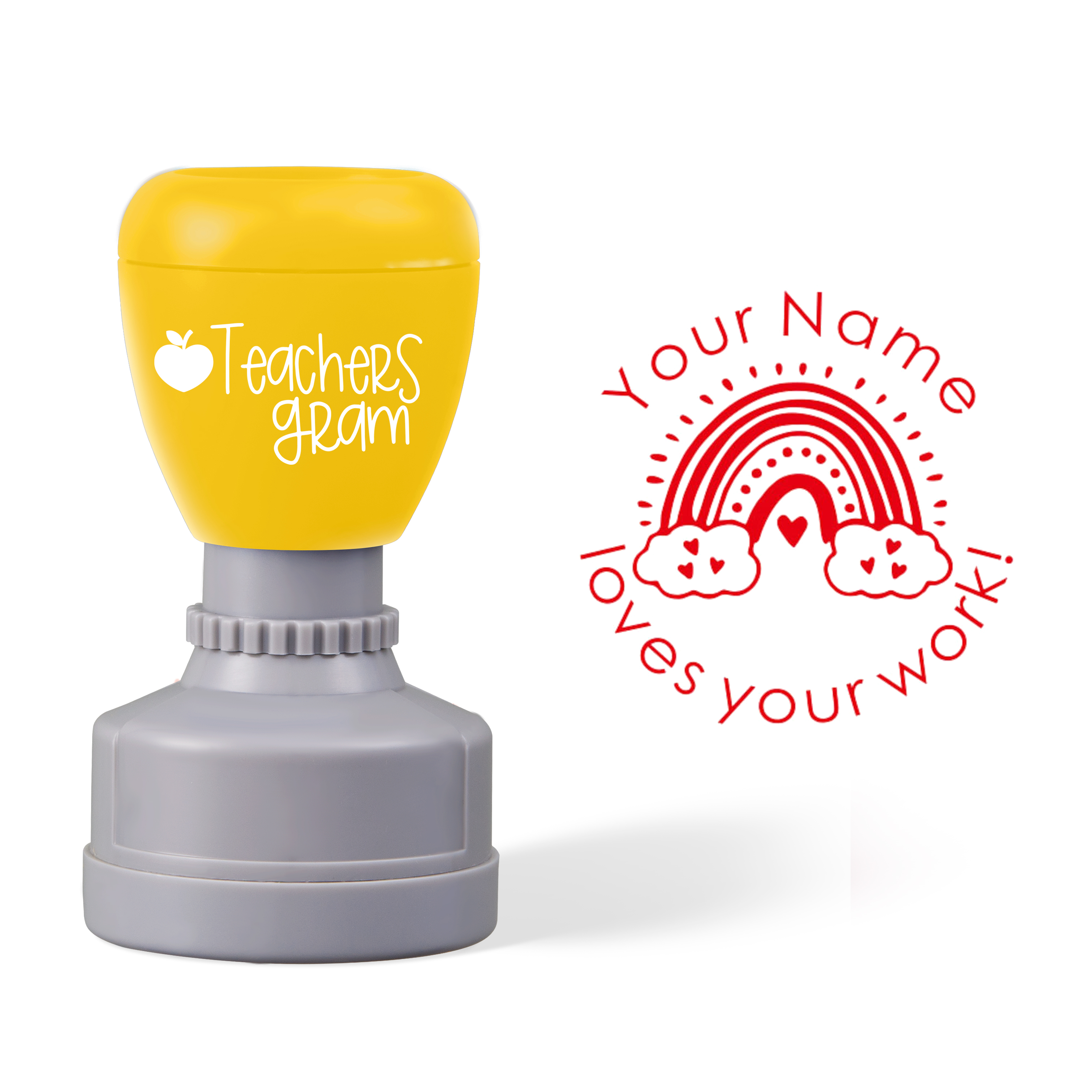 Personalized Name Loves Your Work Teacher Stamp
