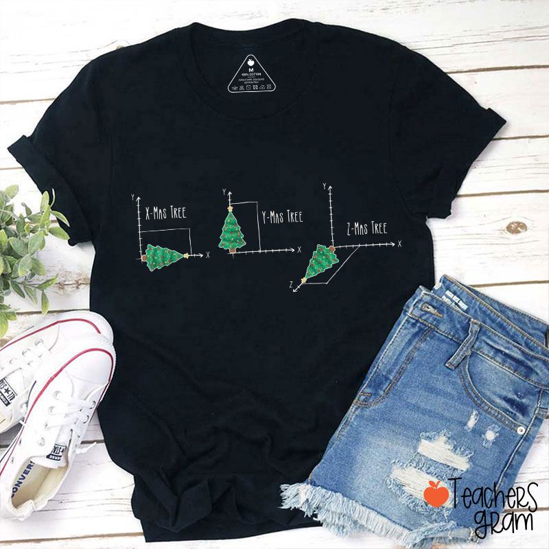Mathematical Coordinates Christmas Tree Teacher T-Shirt
