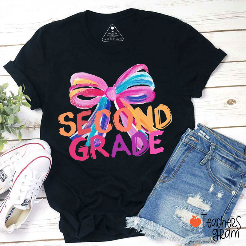 Personalized Grade Bow Hand-Painted Texture Teacher T-Shirt