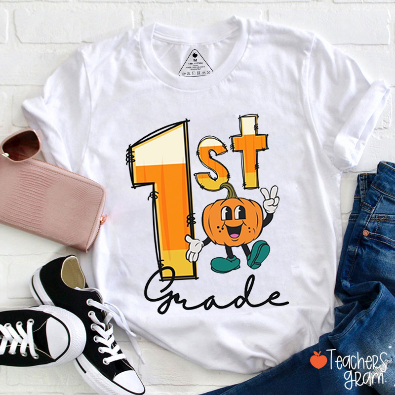 Personalized Grade Pumpkin Bruh Teacher T-Shirt