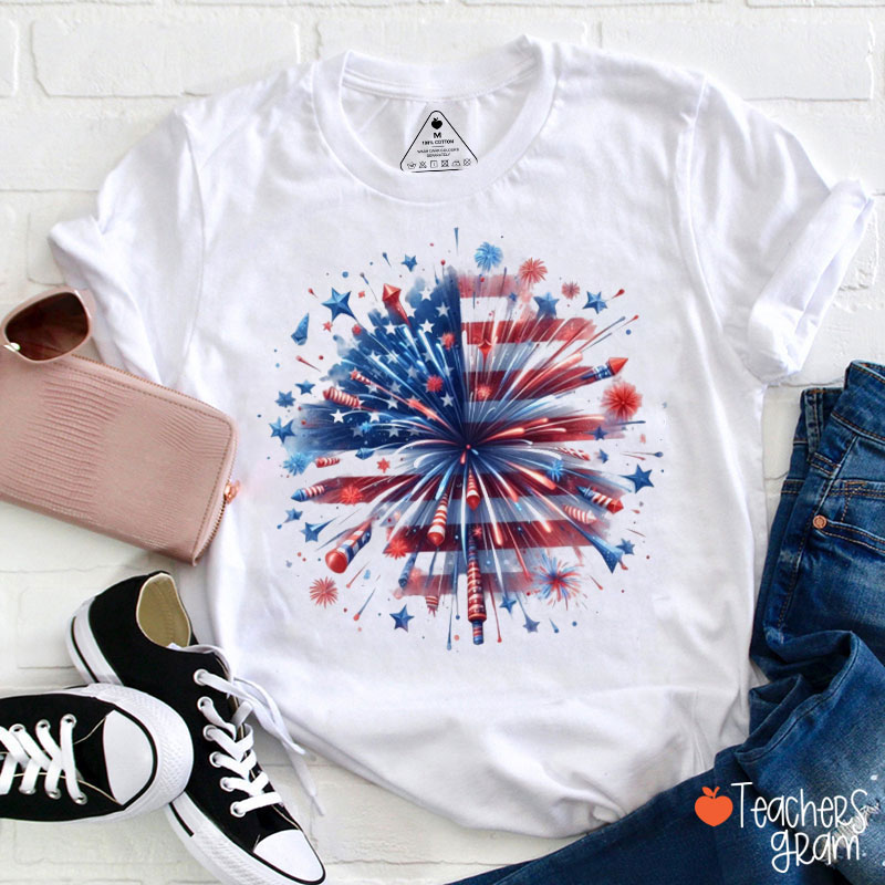 USA Firework Independence Day Teacher T-Shirt