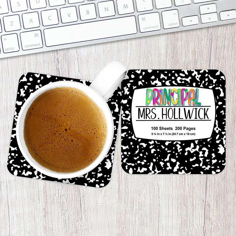 Personalized Name Black And White Spots Teacher Coasters