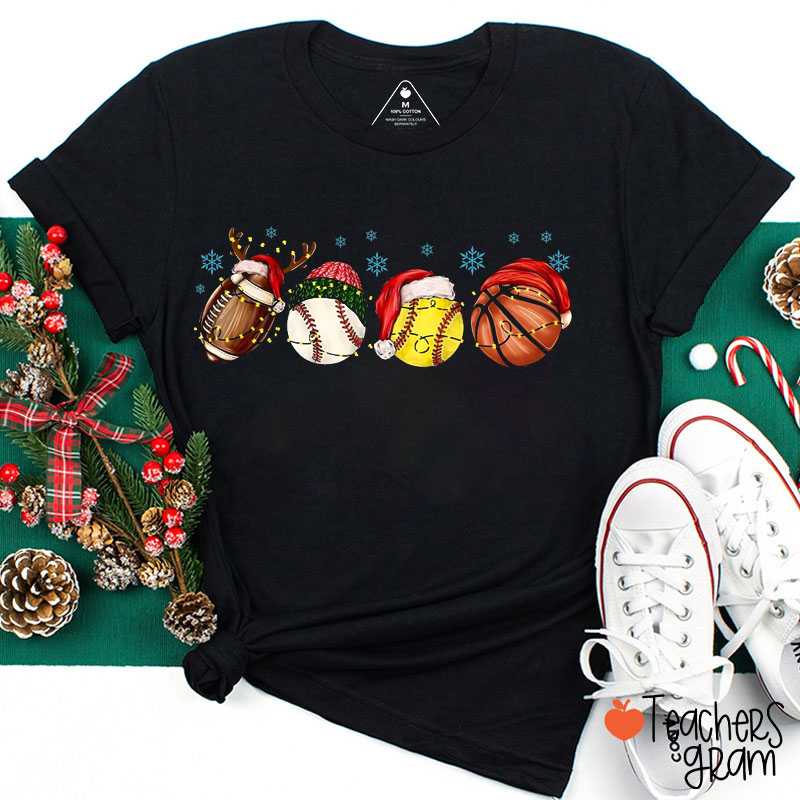 Ball With Santa Hat Teacher T-Shirt