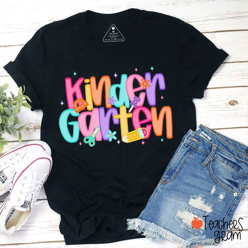 Personalized Grade Candy Color Pencil Flowers Teacher T-Shirt