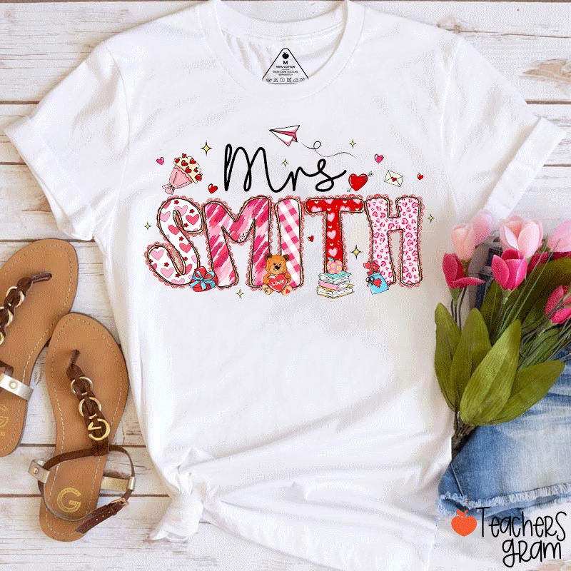 Personalized Name Valentine Teacher T-Shirt