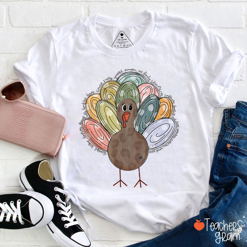 Cute Turkey Fall Thanksgiving Teacher T-Shirt