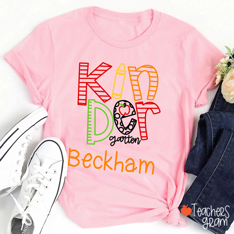 Personalized Grade And Name Simple Letters Teacher T-Shirt