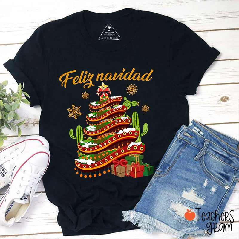 Feliz Navidad Sombrero Christmas Tree Spanish Teacher T-Shirt