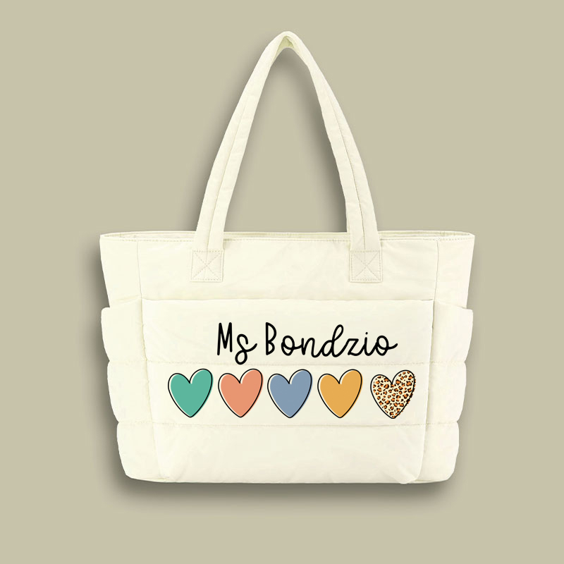 Personalized Colorful Love Teacher Puffy Tote Bag