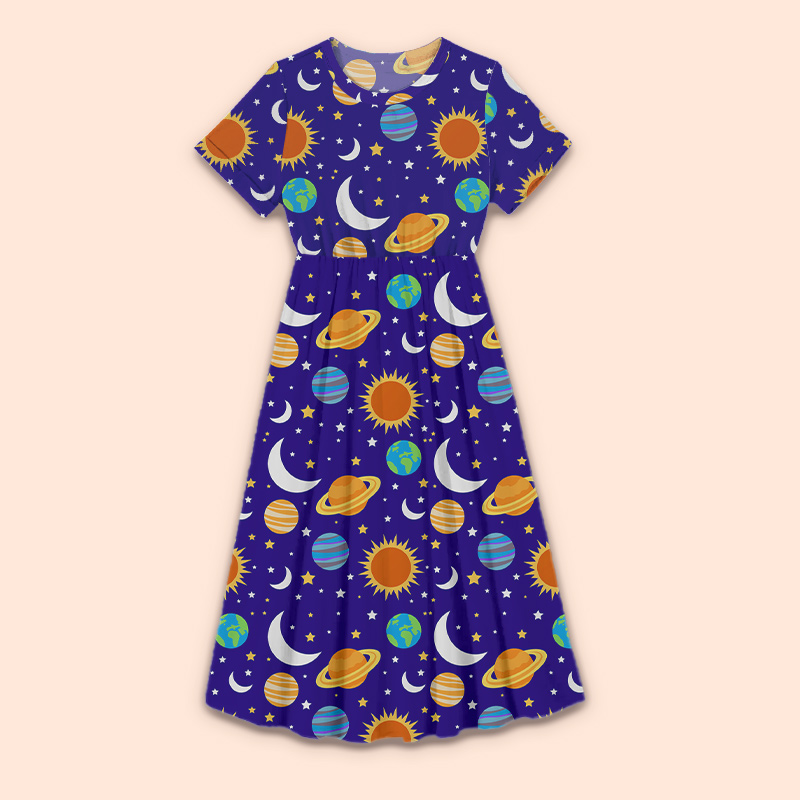 Travel Into Space With Me Teacher Printed Dress