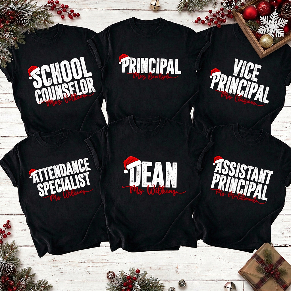 Personalized School Staff Christmas Teacher T-Shirt