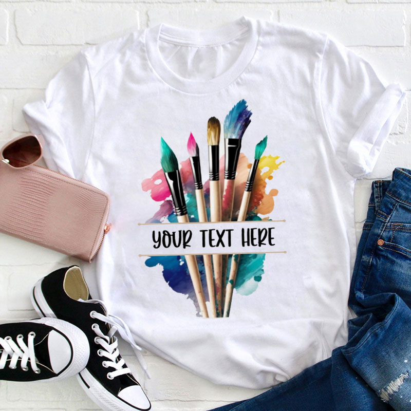 Personalized Watercolor Brush Teacher T-Shirt
