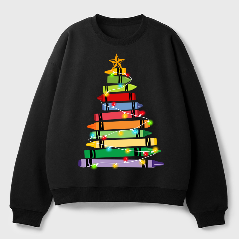 Crayons Tree Colored Ligths Teacher Fleece Sweatshirt