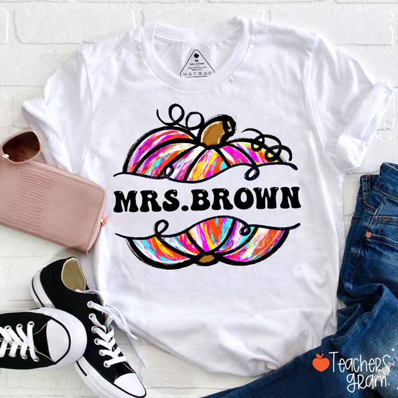 Personalized Fall Painted Pumpkins Teacher T-Shirt