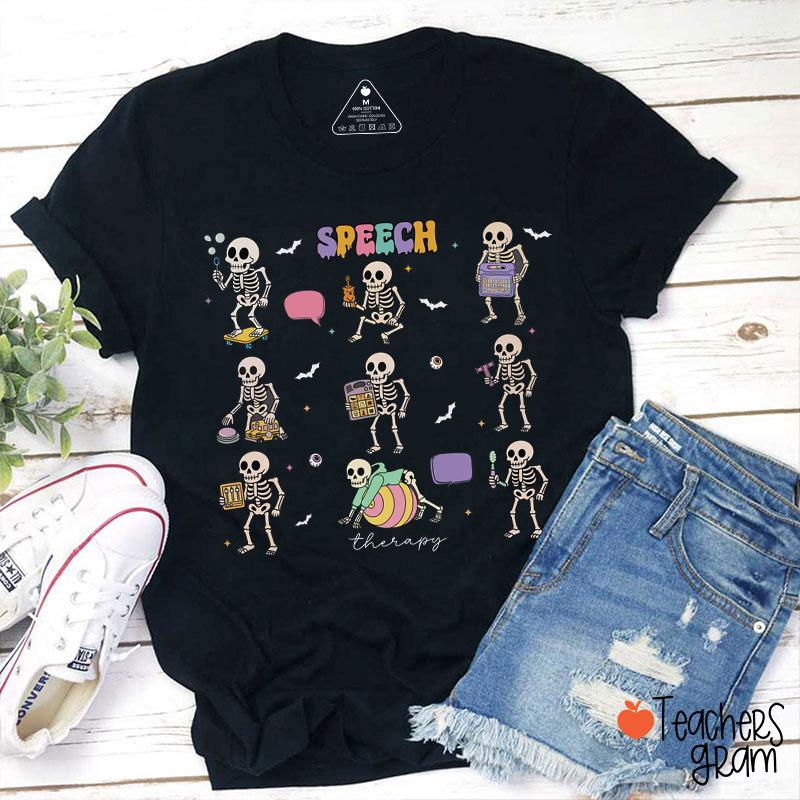 Speech Therapy Skeleton Halloween Teacher T-Shirt