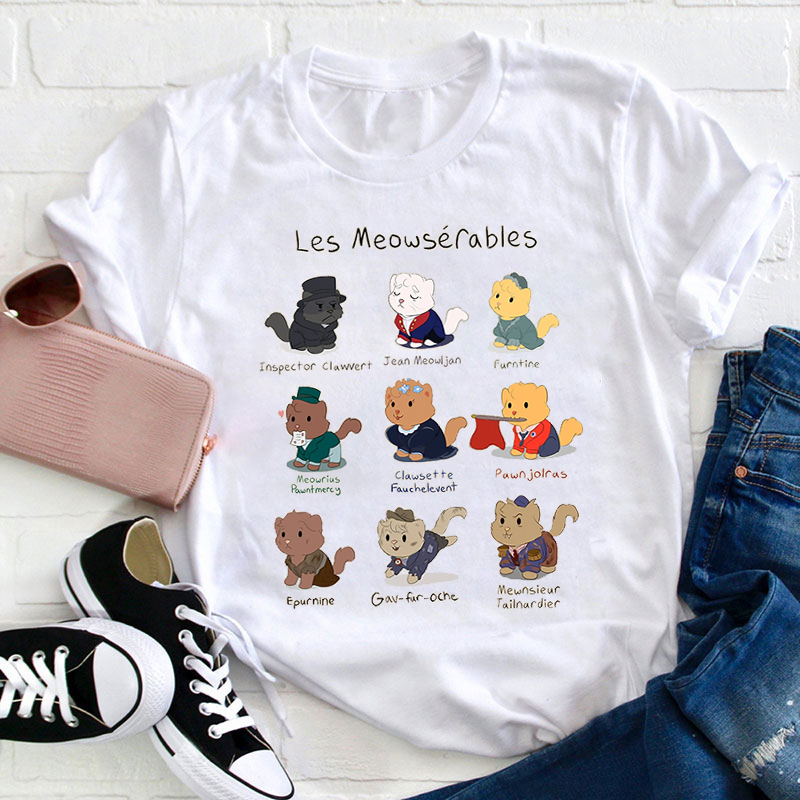 Cute Les Miserables Cat Pun Teacher T-Shirt