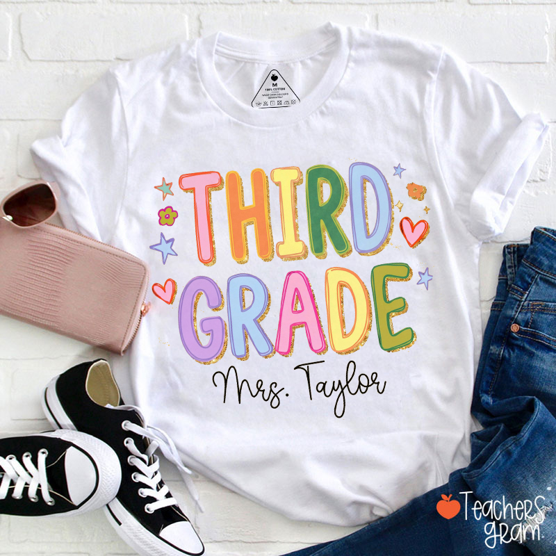 Personalized Grade And Name Preppy Letter Teacher T-Shirt