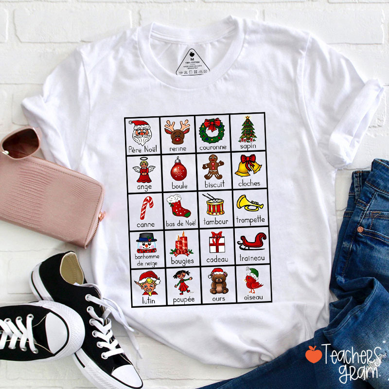 Cute Christmas Icons French Teacher T-Shirt