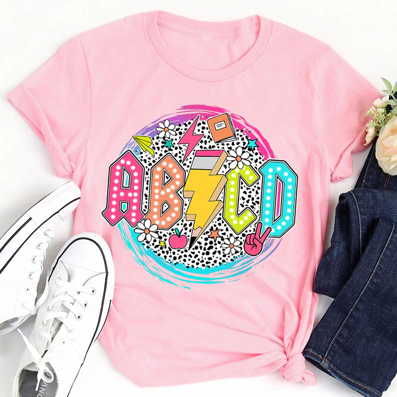 Let's Learn ABCD Colorful Lights Teacher T-Shirt