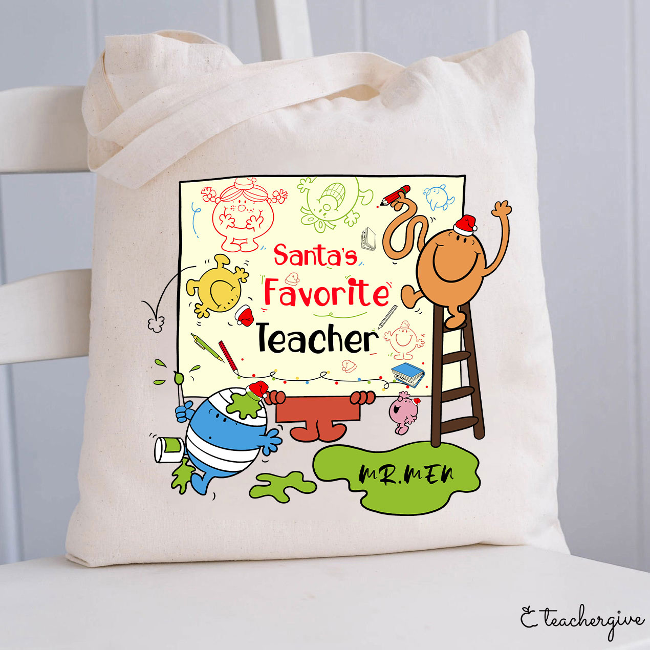 Personalized Santa's Favorite Teacher Tote Bag