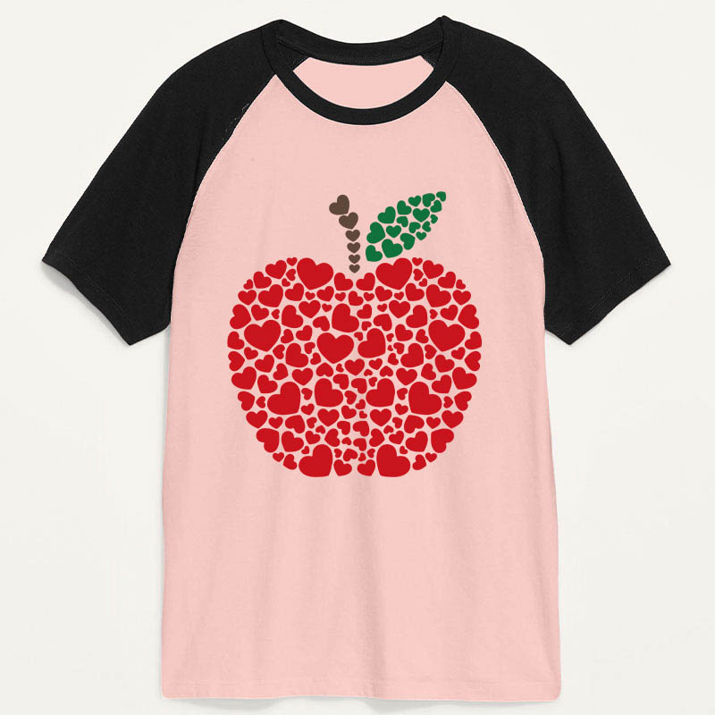 An Apple Made Of Love Heart Teacher Raglan T-Shirt