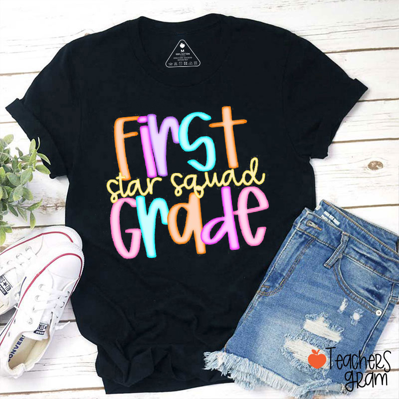 Personalized Grade Star Squad Candy Color Fonts Teacher T-Shirt