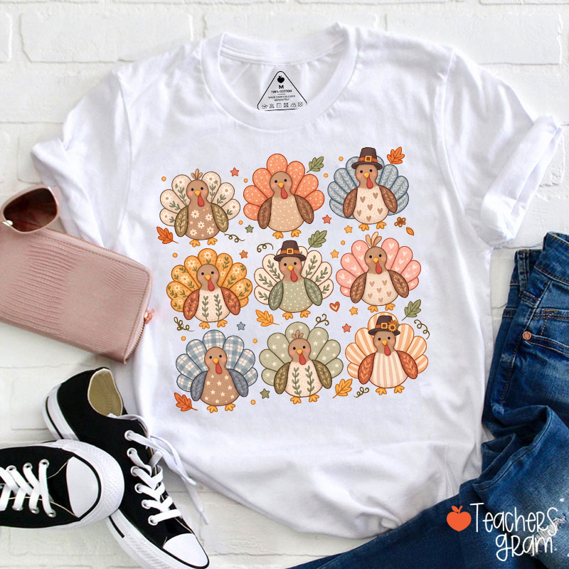 Boho Turkey Thanksgiving Teacher T-Shirt