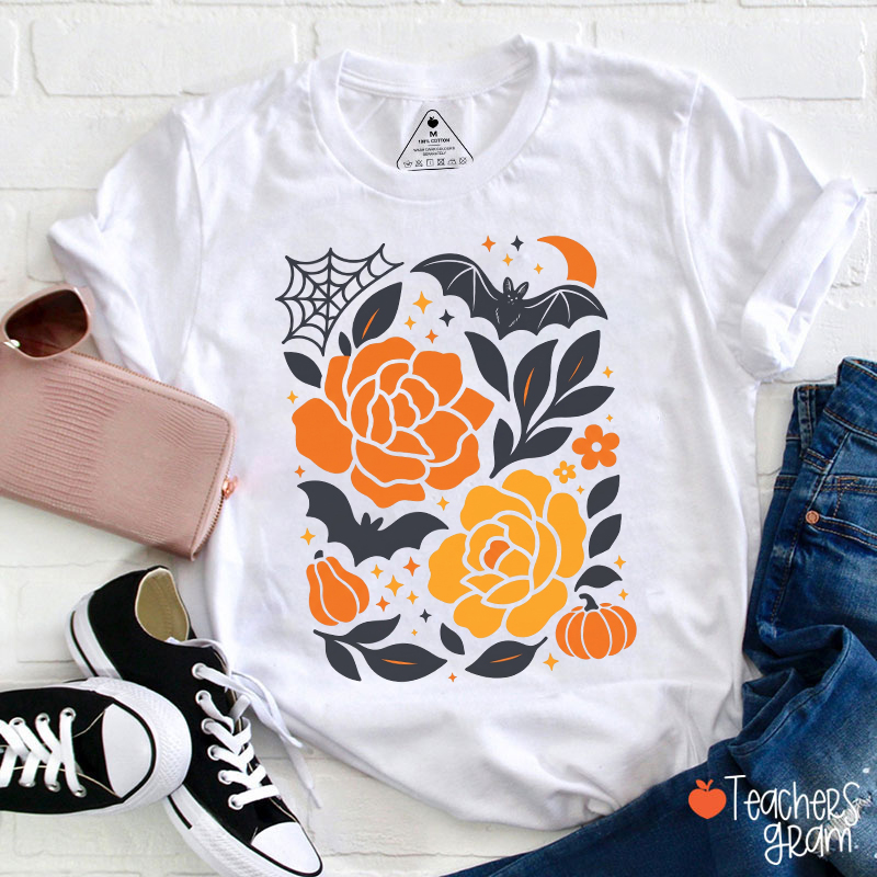 Spooky Autumn Blooms Teacher T-Shirt