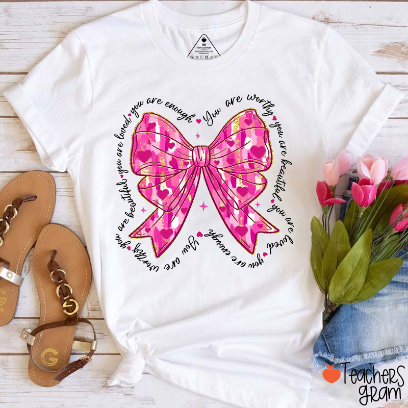 Pink Bow Valentine Teacher T-Shirt