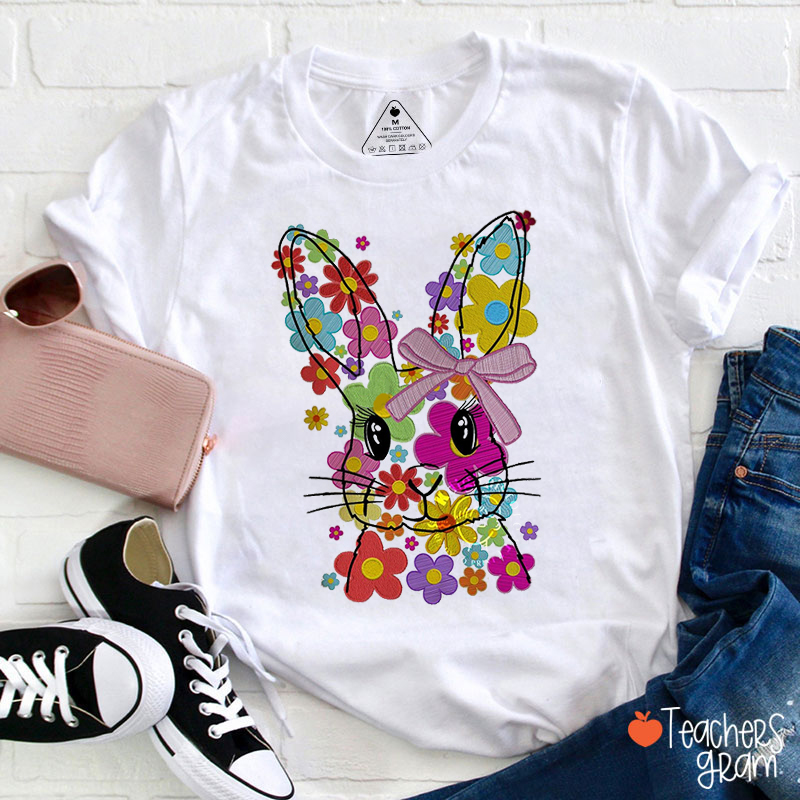 Flower Bunny Teacher T-Shirt