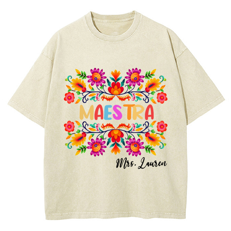 Personalized Name Maestra Teacher Washed T-Shirt