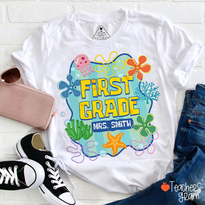 Personalized Grade And Name Flowers Teacher T-Shirt