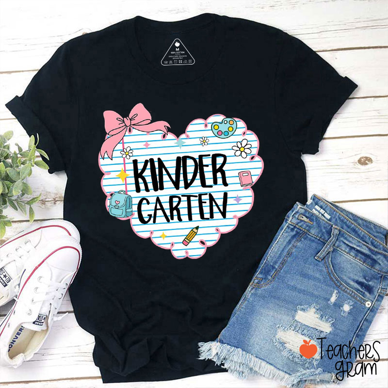 Personalized Grade Heart Notebook Pink Bow Teacher T-Shirt