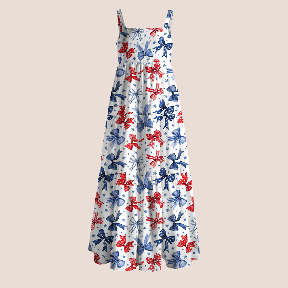 Red White Blue Patriotic Bow Star Teacher Slip Dress