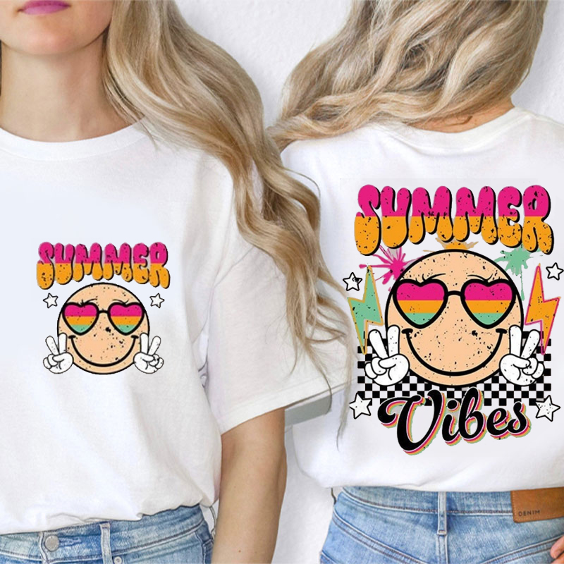 Retro Summer Time Summer Vibes Teacher Two Sided T-Shirt
